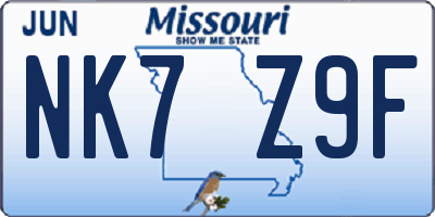 MO license plate NK7Z9F