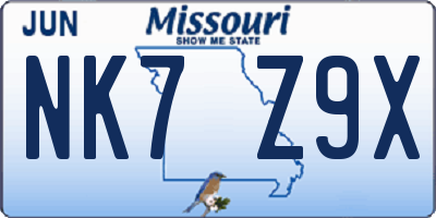 MO license plate NK7Z9X