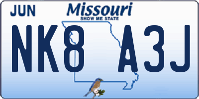 MO license plate NK8A3J