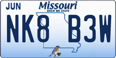 MO license plate NK8B3W