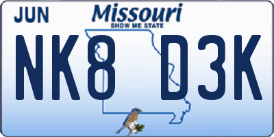 MO license plate NK8D3K