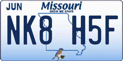 MO license plate NK8H5F