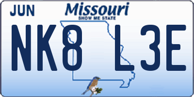 MO license plate NK8L3E