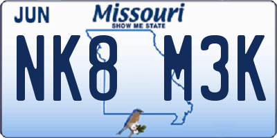 MO license plate NK8M3K