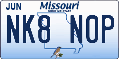 MO license plate NK8N0P