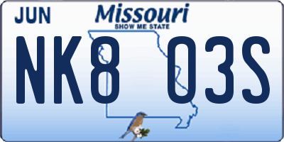 MO license plate NK8O3S