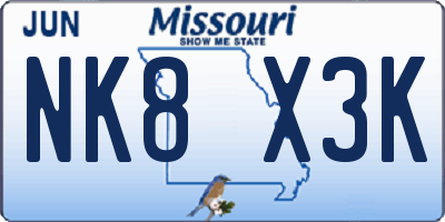 MO license plate NK8X3K