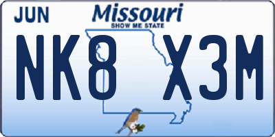 MO license plate NK8X3M