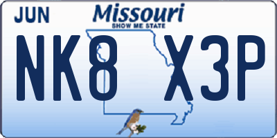 MO license plate NK8X3P