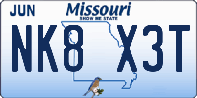 MO license plate NK8X3T
