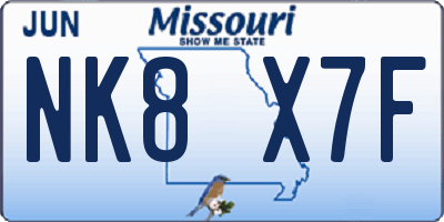 MO license plate NK8X7F