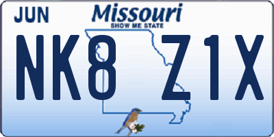 MO license plate NK8Z1X