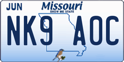 MO license plate NK9A0C