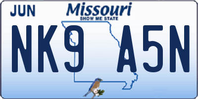 MO license plate NK9A5N