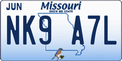 MO license plate NK9A7L