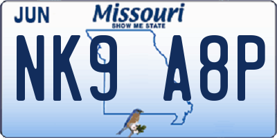 MO license plate NK9A8P
