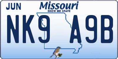 MO license plate NK9A9B