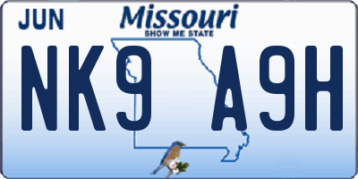 MO license plate NK9A9H