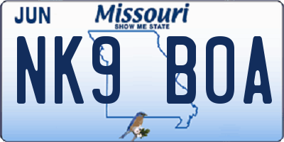 MO license plate NK9B0A