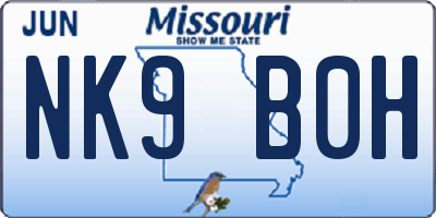 MO license plate NK9B0H