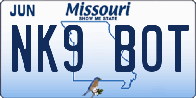 MO license plate NK9B0T