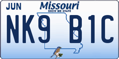 MO license plate NK9B1C