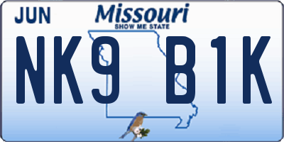 MO license plate NK9B1K