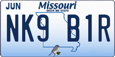 MO license plate NK9B1R