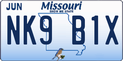 MO license plate NK9B1X