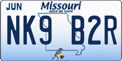 MO license plate NK9B2R