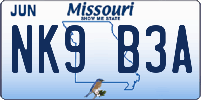 MO license plate NK9B3A