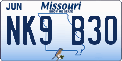MO license plate NK9B3O