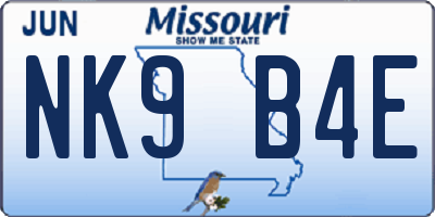 MO license plate NK9B4E