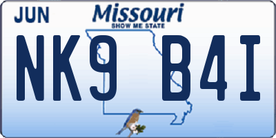 MO license plate NK9B4I