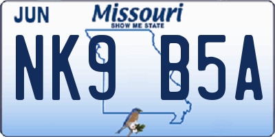 MO license plate NK9B5A