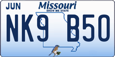 MO license plate NK9B5O