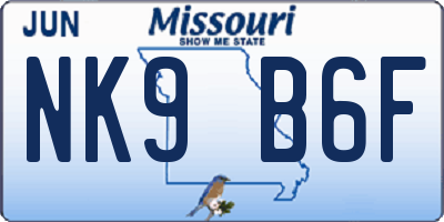 MO license plate NK9B6F