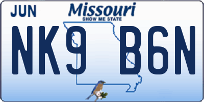 MO license plate NK9B6N