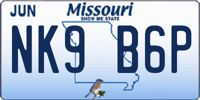 MO license plate NK9B6P