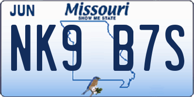 MO license plate NK9B7S