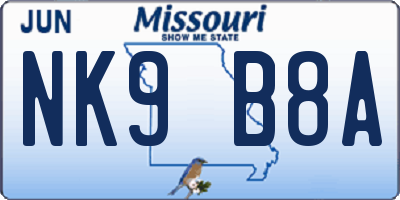 MO license plate NK9B8A