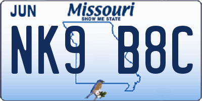 MO license plate NK9B8C