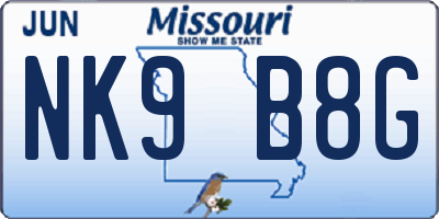 MO license plate NK9B8G