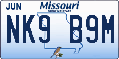 MO license plate NK9B9M