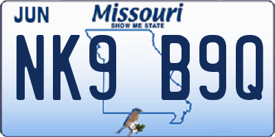 MO license plate NK9B9Q