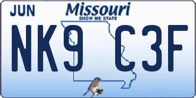 MO license plate NK9C3F
