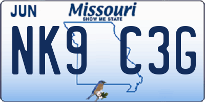 MO license plate NK9C3G