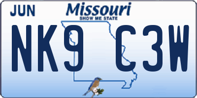 MO license plate NK9C3W