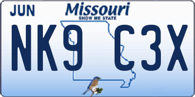 MO license plate NK9C3X
