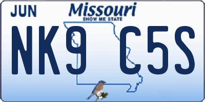 MO license plate NK9C5S